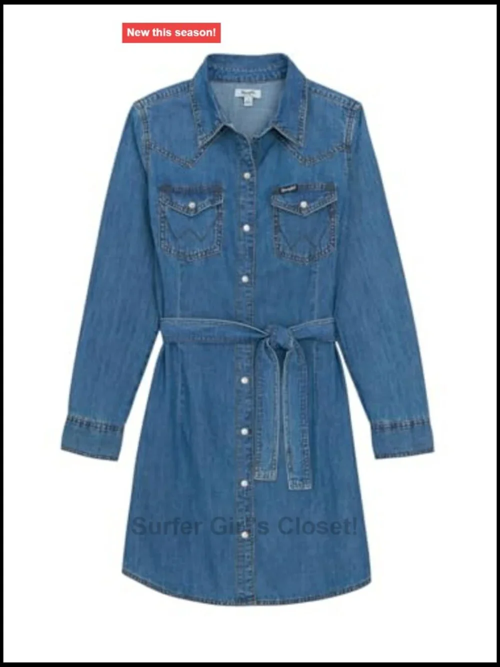 Wrangler Denim Snap Dress Long Sleeve Western Retro A-Line